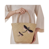 Dragonfly Patterned Straw Bag